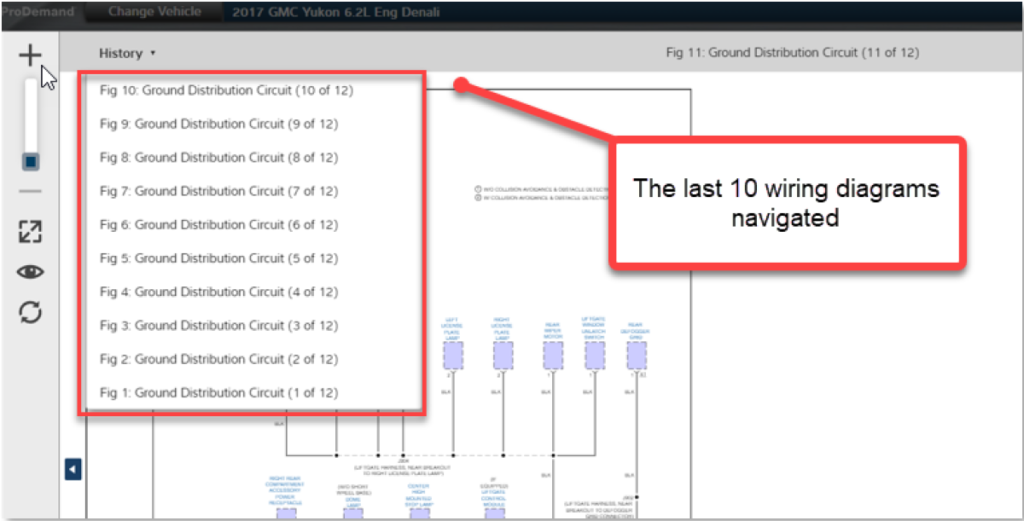 dropdown history of the last 10 wiring diagrams you navigated.
